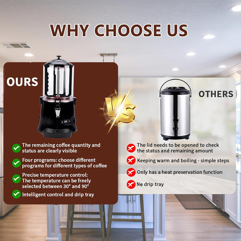 Commercial Hot Chocolate Machine & Beverage Dispenser, 5L/10L Electric Warmer for Coffee, Hot Chocolate, Milk Tea, 600W Chocolate Dispenser Warmer for Cafes & Restaurants,10L