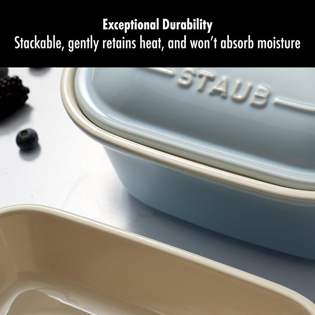 Staub Ceramic 4-pc Baking Pans Set, Casserole Dish with Lid, Brownie Pan, Light Blue