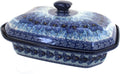 Blue Rose Polish Pottery - Blue Joanna Large Covered Baker - 6 Cup Capacity - Unique, Dishwasher Safe, & Durable Bakeware