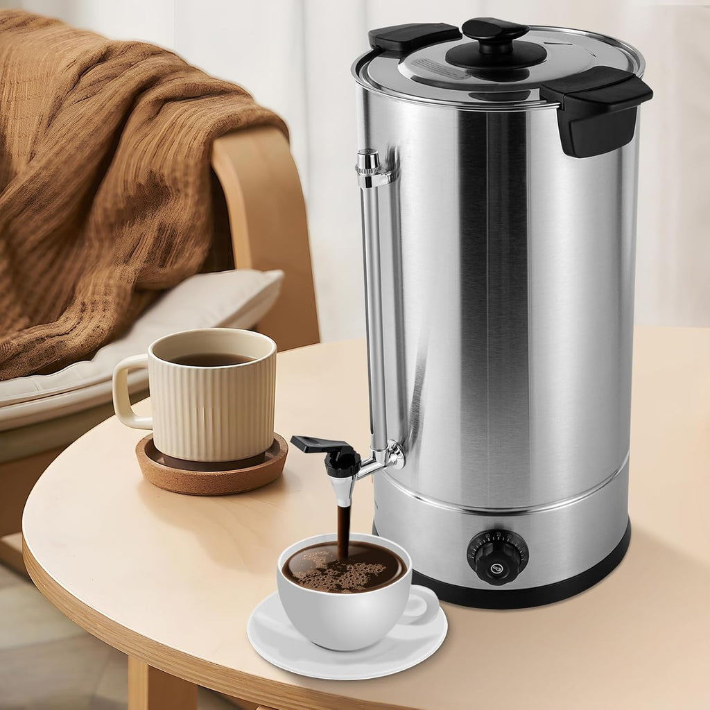 25L/6.6gal Commercial Coffee Urn Grade Stainless Steel Electric Tea Kettle Hot Water Boiler Commercial Catering Hot Water Kettle Electric Coffee Urn for Home Party Office 150 Cups