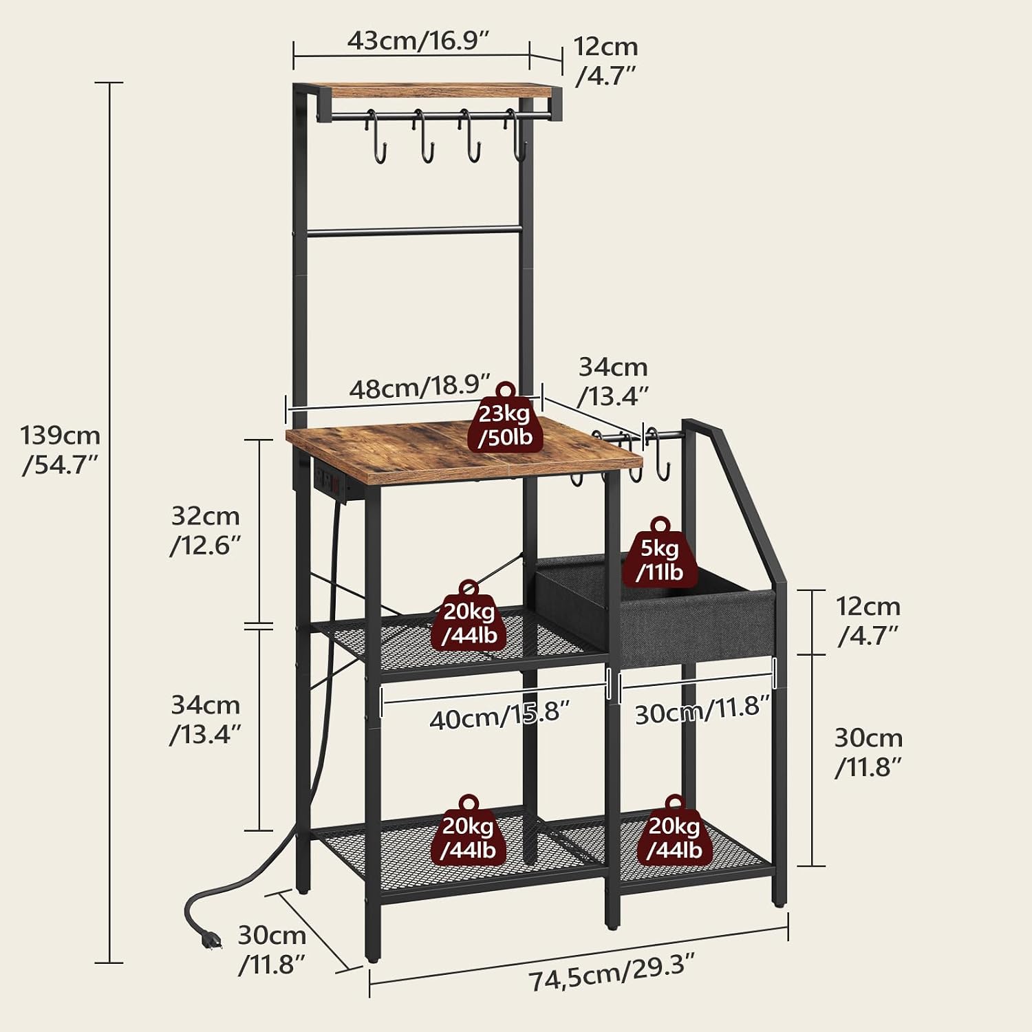 MAHANCRIS Bar Cart for Home and Bakers Rack with Power Outlet Bundle, Bakers Rack with Power Outlet, RCJ61B01-BRHR74E01