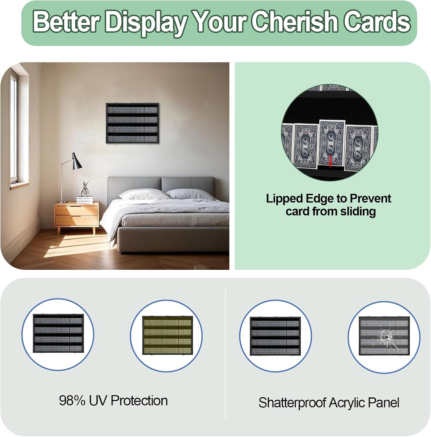 Playing Card Display Case 3 Pack - Large Lockable Card Deck Display Box with UV Protection Acrylic Door - Ideal for Poker Card Storage and Collection Showcasing, Horizontal