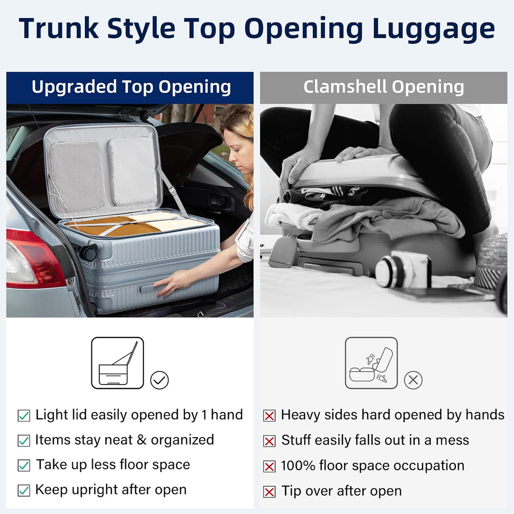HanTrip Hard Shell Suitcases 24 Inch Check in Luggage with Spinner Wheels Cup Holder, Lightweight Top Opening Expandable Luggage Hard Case Rolling Medium Checked Suitcase with Lock, Silver