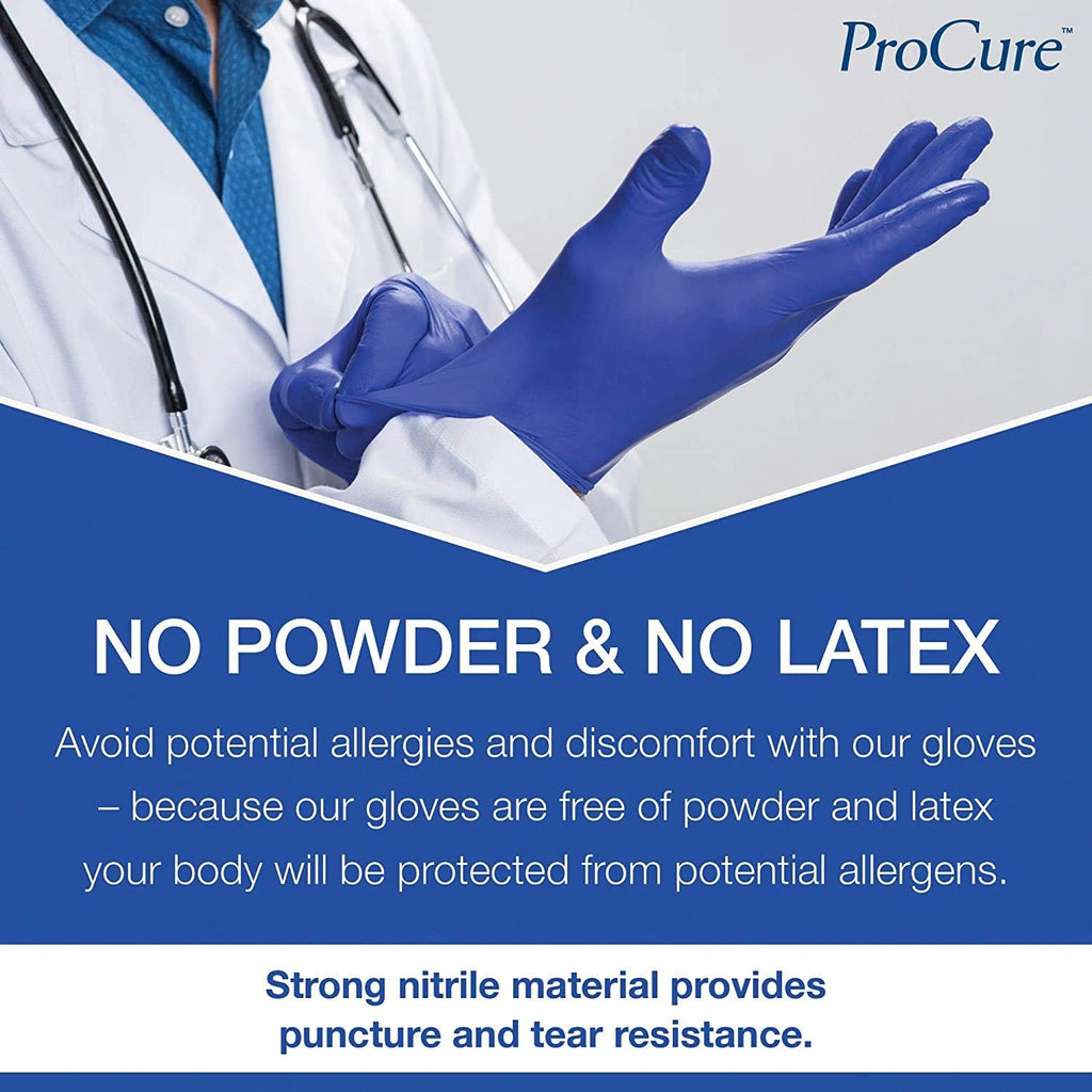 ProCure Disposable Nitrile Gloves - Medium, 2,000 Count Case - Powder Free, Rubber Latex Free, Medical Exam Grade, Non Sterile, Ambidextrous - Soft with Textured Tips - Cool Blue