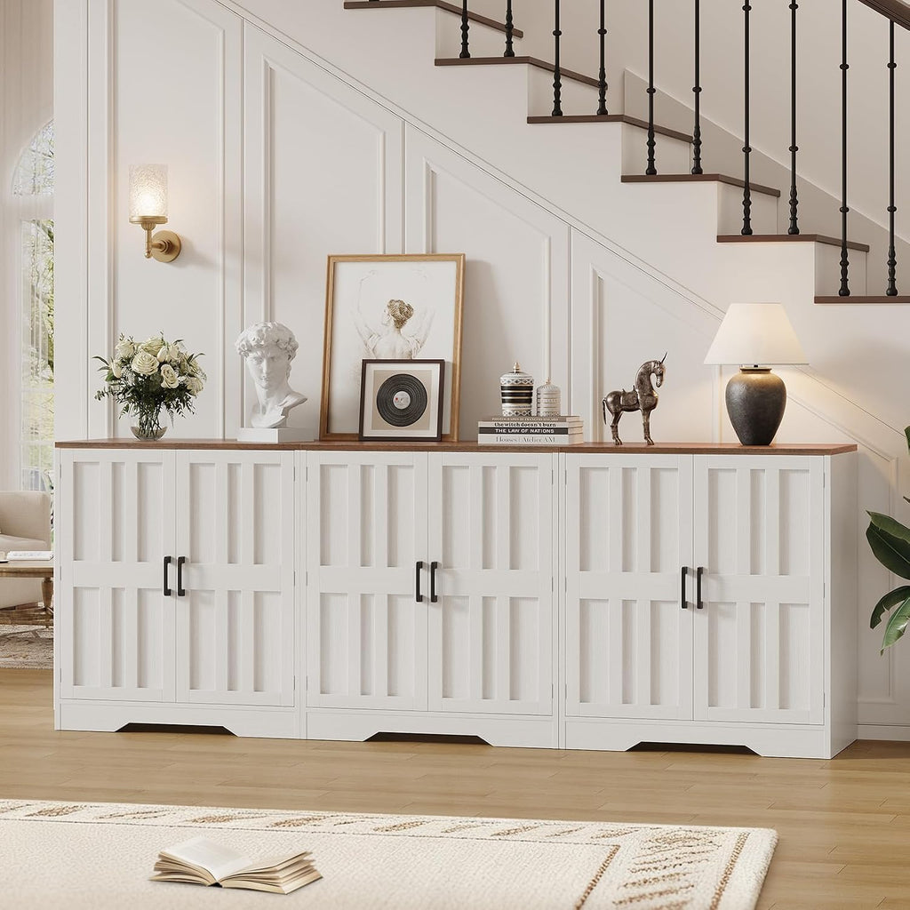 Sideboard Buffet Cabinet, Modern Farmhouse Kitchen Storage Cabinet, 94.5' Modular Accent Cabinet Coffee Station Bar Media Console Table Credenza for Kitchen Dining Room, Living Room Entryway Hallway