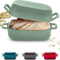 ROSSALLINI Signature Enameled Cast Iron Sourdough Bread Oven | Non-Stick with Tight Fitting Lid for Perfect Baking and Bread Making | 6QT Rectangle Oven With Lid [Sage Green]
