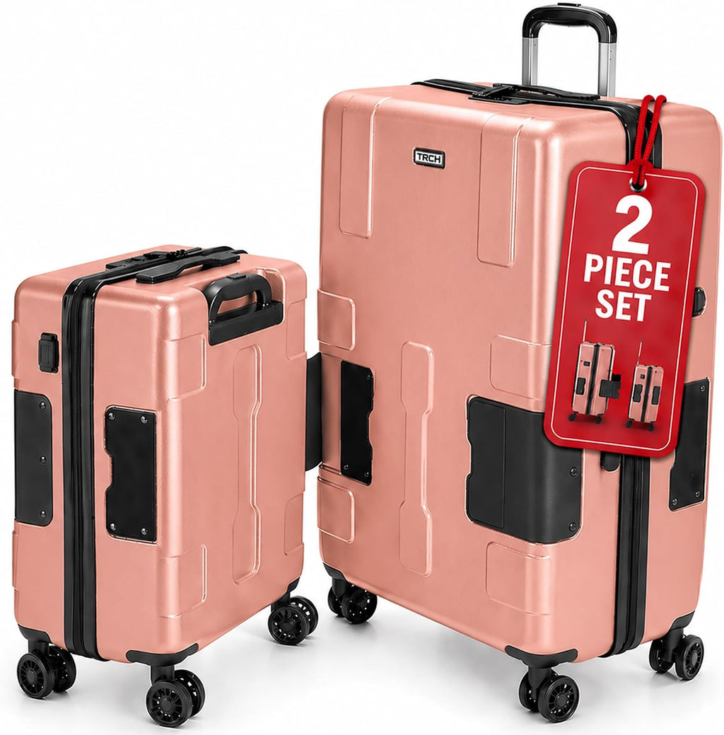 TACH Patented Connecting Hard Shell 2 Piece Luggage Set - 20 & 28 inch Luggage | Large & Carry-On Rolling Suitcases - Pink
