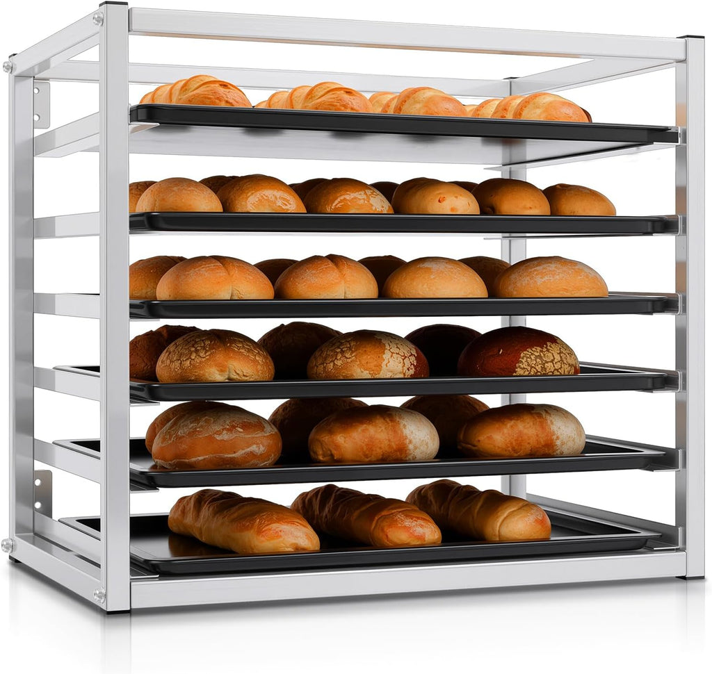 Zonon 6 Tier Wall Mounted Sheet Bun Pan Rack, 28' x 18' x 21' Aluminum Baking Tray Racks Holds 6 Full-size Sheet Pans for Bakeries Restaurants Catering Kitchens(1 Pcs)