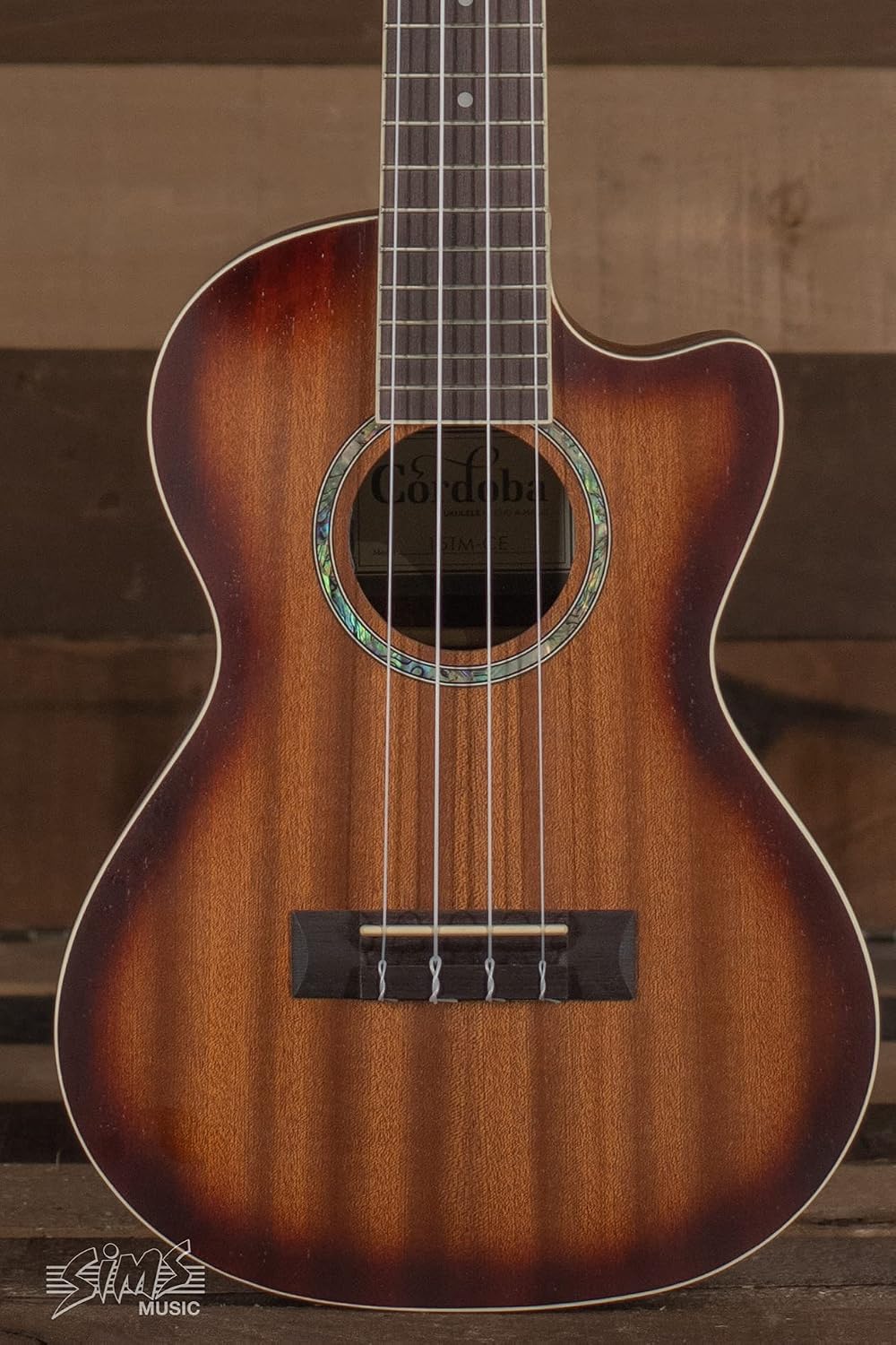 Cordoba 15TM-CE Tenor Ukulele - Acoustic-Electric Cutaway Uke, Hand Crafted with Mahogany Top, Back & Sides, Authentic Abalone Rosette, Satin Edge Burst Finish & Premium Italian Aquila Strings