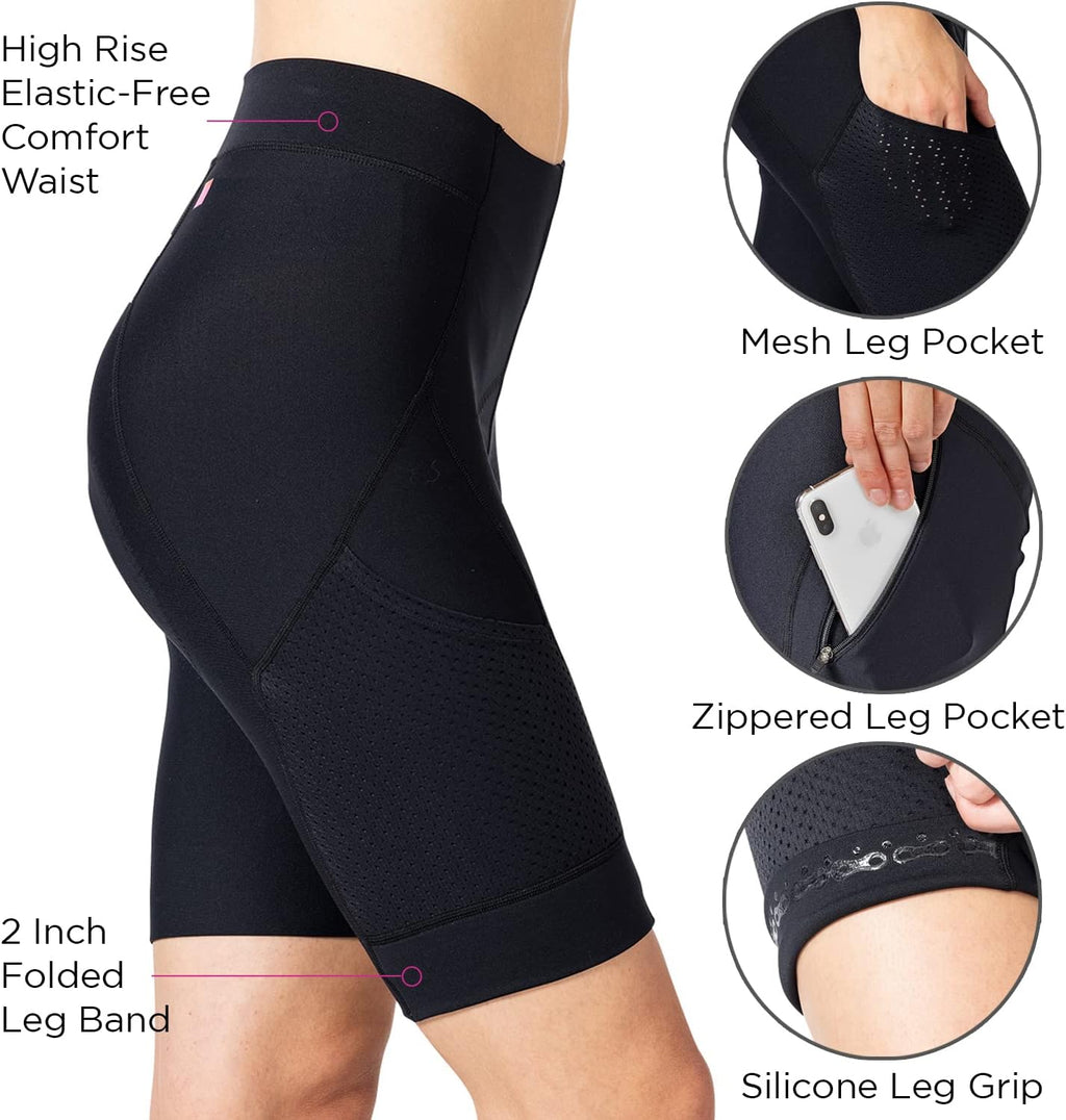 Terry Bike Shorts Women Padded Grand Touring Bike Shorts for Women Cycling with Pockets Compression Flex Air Tour Chamois