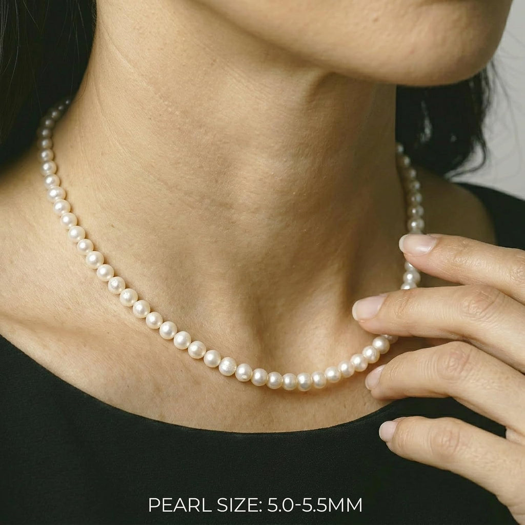 The Pearl Source Real Freshwater Pearl Necklace for Women, AAAA Genuine Cultured Freshwater Pearls, Classic Single Strand Pearl Necklace, 14K Gold, Fine Jewelry Gift