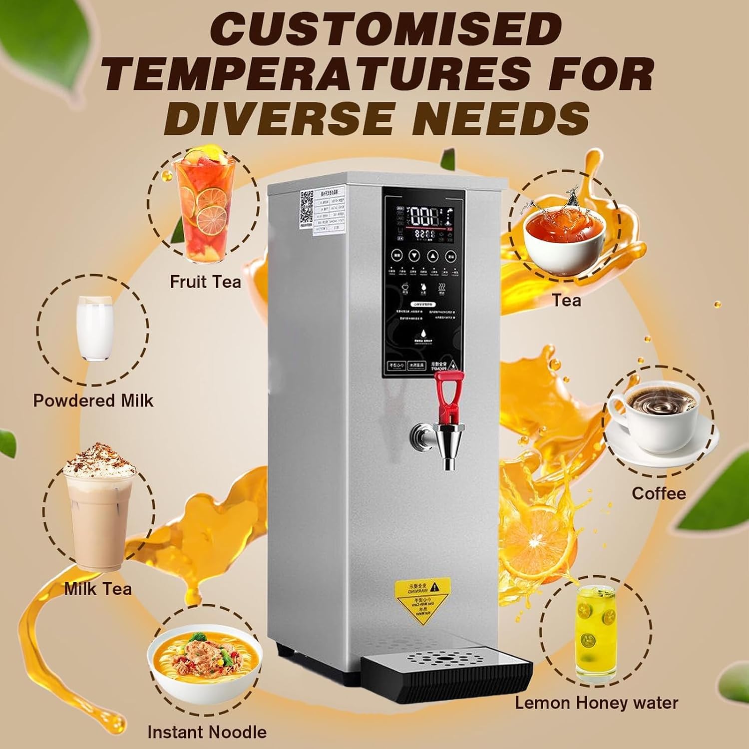 Hot Water Dispenser Commercial Water Boiler Electric Warmer Hot Water Machine, 25L/60L per Hour, Stainless Steel, Large Capacity, 3000W Fast Heating for Restaurant, Hotel, Office,White