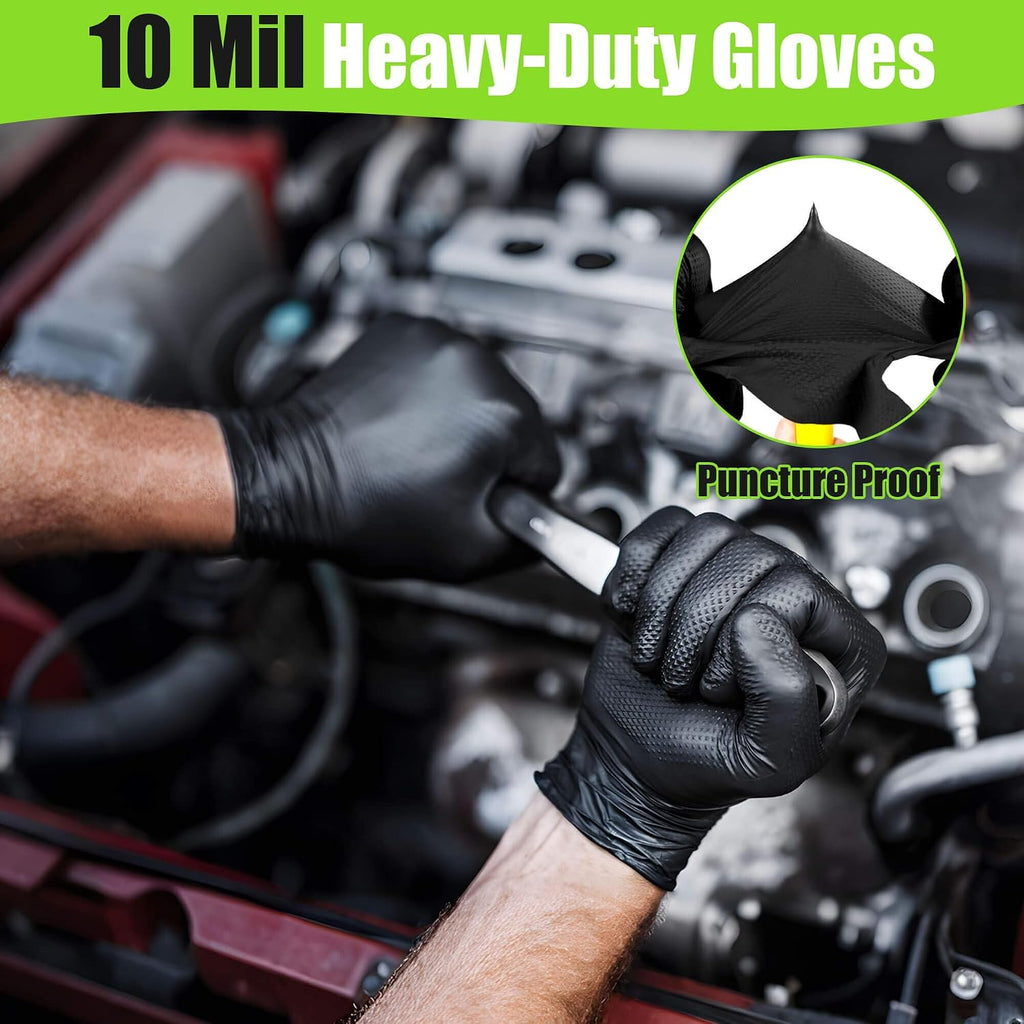 TREEGO 10 Mil Black Nitrile Gloves Bulk Case, 1000 Count X-Large — Heavy Duty Diamond Grip, Latex Free Disposable Gloves for Automotive, Industrial, Construction & Workshop Teams