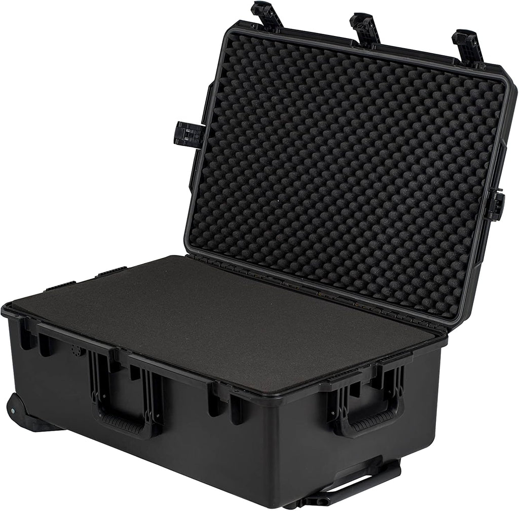 MEIJIA Portable All Weather Waterproof Camera Case,Customizable Fit Foam with Rolling Wheels and Retractable Pull Handle,31.3'X20.3'X12.25'