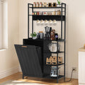 Kitchen Bakers Rack with Power Outlets, Microwave Oven Organizer with Tilt Out Trash Can Cabinet Storage Shelf 6 Tiers Coffee Bar Station Stand, Freestanding Rack with 6 Hooks for Sink Bathroom
