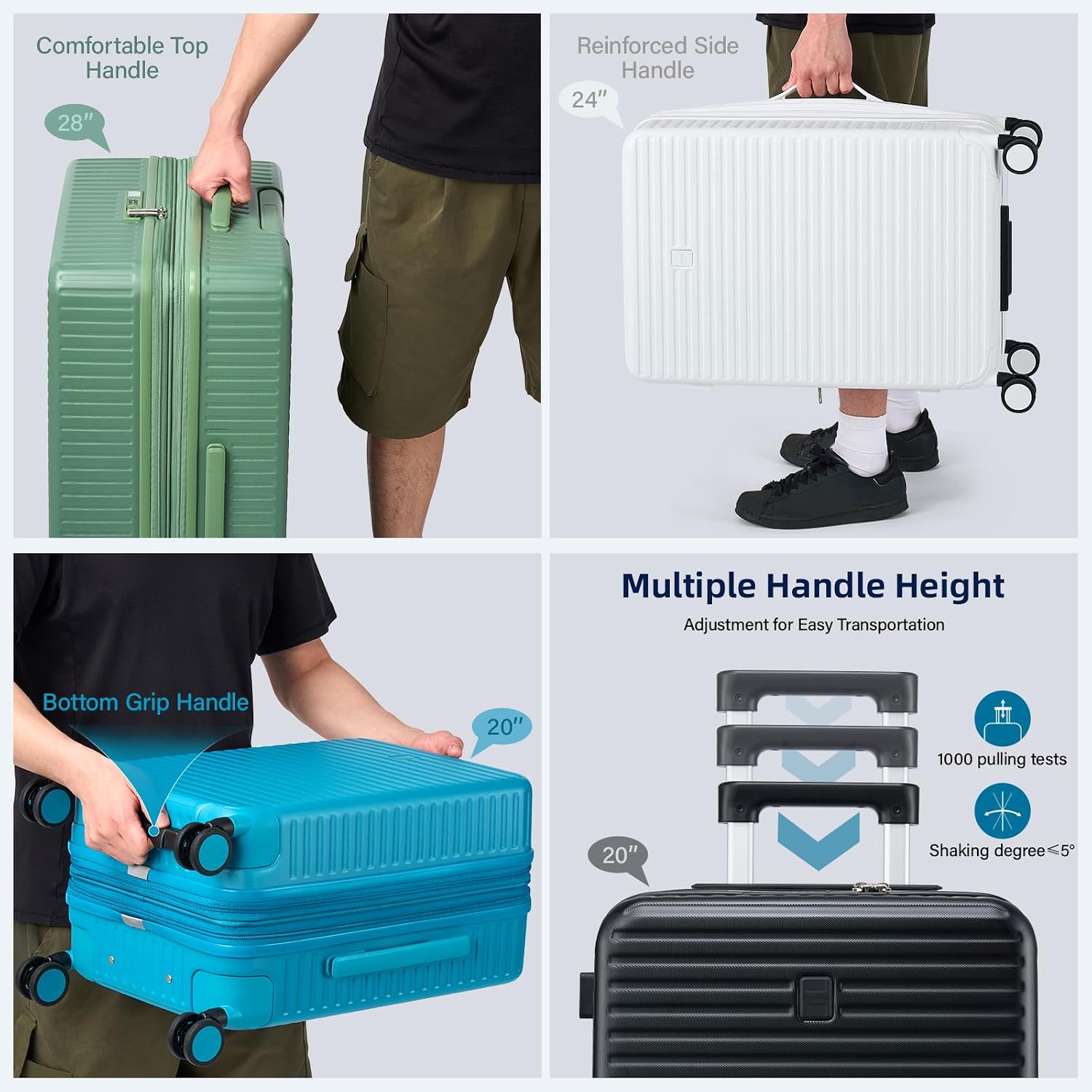 HanTrip Hard Shell Suitcases Travel Expandable Luggage, 24 Inch Check in Luggage with Spinner Wheels Cup Holder Charger Built in, Checked Medium Suitcase Lightweight Suitcases, Caribbean Blue
