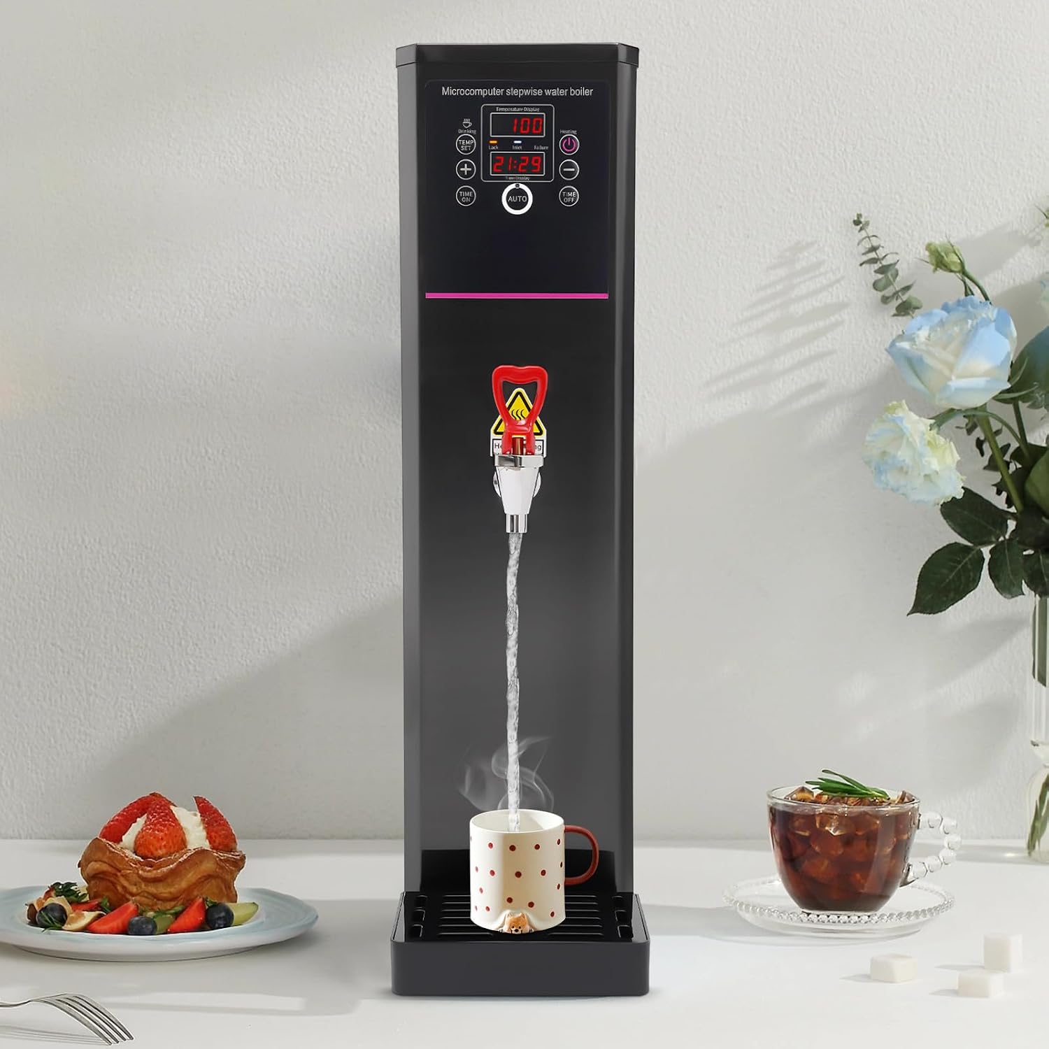 Electric Water Boiler, Step-Heating Commercial Hot Water Dispenser Fast Ready Water Boiler Machine Large Capacity 20L/5.28 gal for Tea Milk Restaurant Hotel Caterers, Restaurants, Black