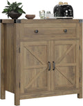 HOSTACK Coffee Bar Cabinet, Kitchen Storage Cabinet, Modern Farmhouse Buffet Sideboard with Drawer and Adjustable Shelf, Barn Door Accent Cabinets for Kitchen, Dining Room, Entryway,Rustic Brown