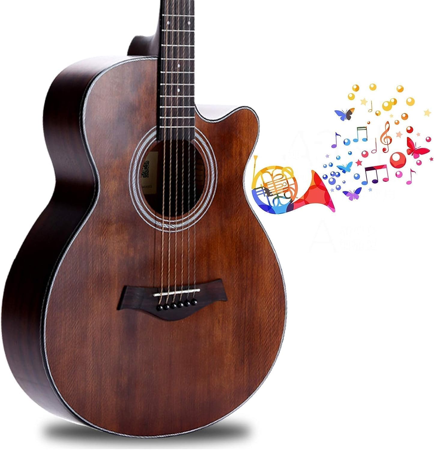 Guitar Acoustic Full Size 4/4 Guitar Cutaway Beginner Adult Guitar 40/41 Inch Kit with Gig Bag Strap Strings Capo Picks (Size:40 inches,Color:Brown)