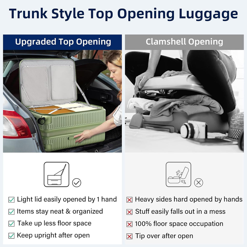 HanTrip Hard Shell Expandable Luggage Sets 2 Piece with Spinner Wheels Cup Holder, Top Opening Lightweight Luggage Rolling Suitcase, Carry On And Checked Luggage Set 2 Piece (Bamboo Green, 20/28)