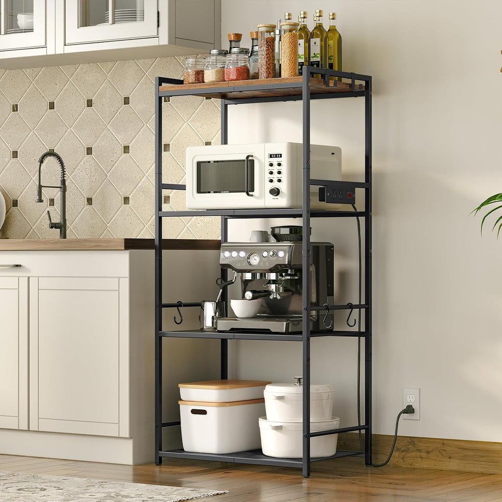 MAHANCRIS Bakers Rack and Mini Fridge Stand Bundle, Bakers Rack with Storage Shelves, Cofffee Bar Station with Wine Rack, Microwave Stand, Mini Fridge Cabinet for Kitchen, BRHR40E01N1-RSHR58E01