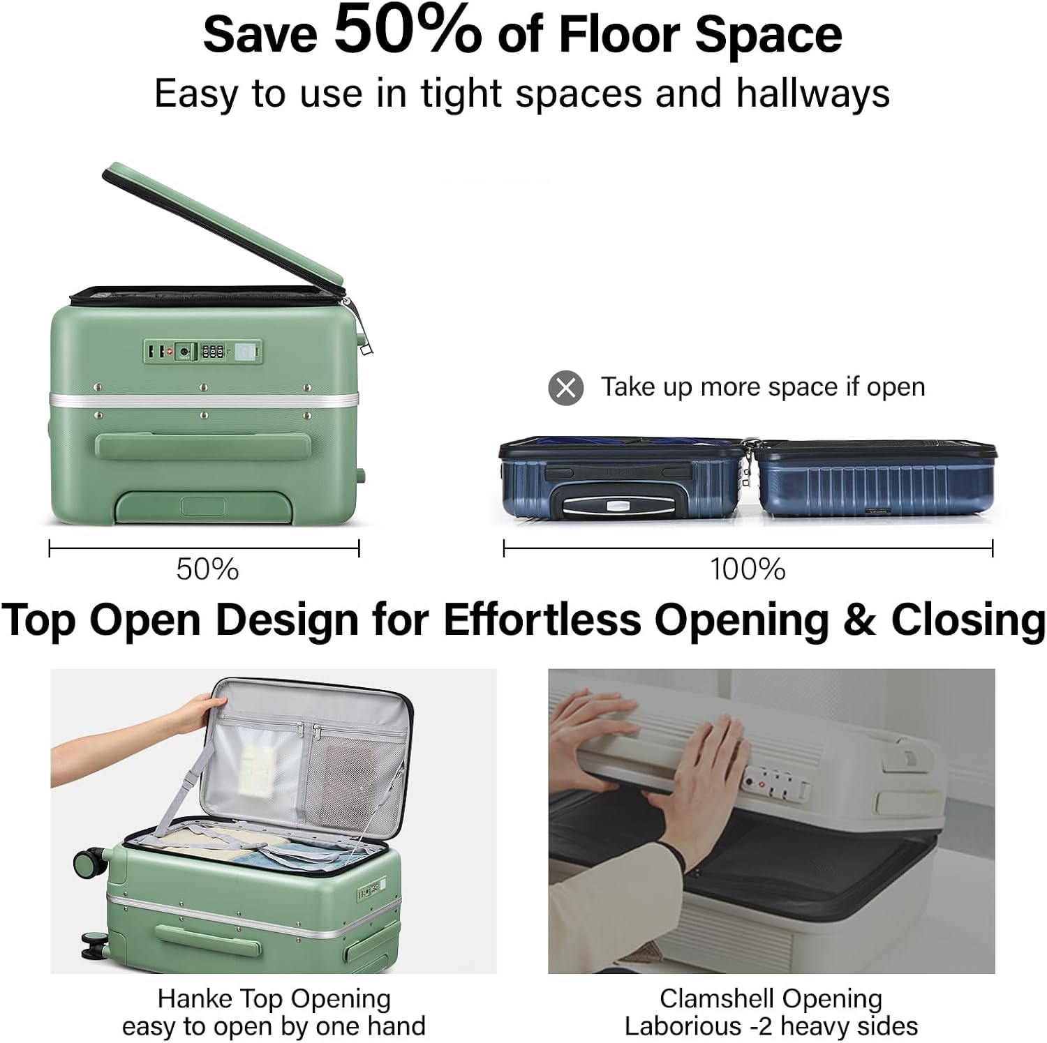 Hanke 28 Inch Checked Luggage with Cup Holder and USB Ports, Top Opening Hard Shell Suitcase with Wheels, Aluminum Frame Large Trunk Luggage with Foldable Divider & TSA Lock for Travel, Forest Green
