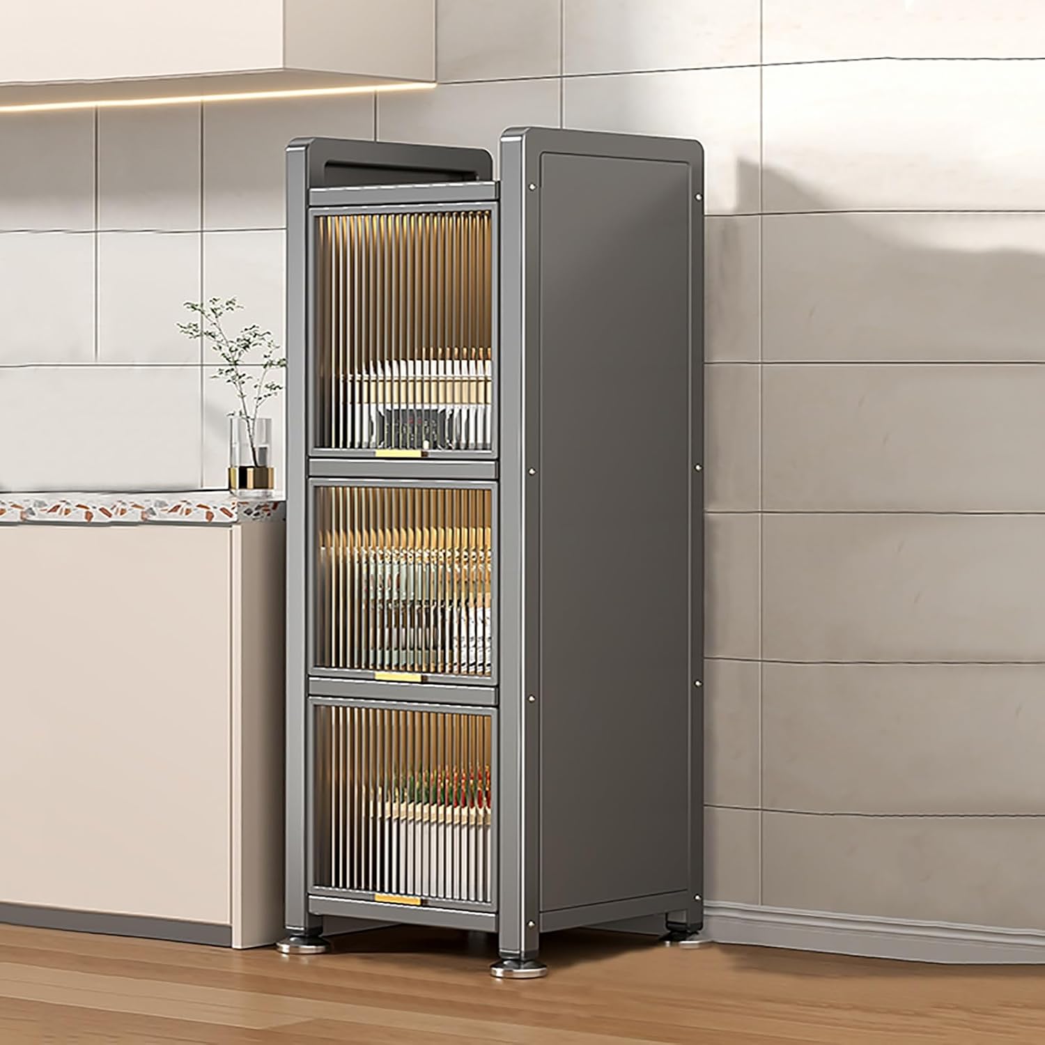 Kitchen Appliance Storage Cabinet, Bakers Rack with Doors with Transparent Flap Door Design Kitchen Storage Shelves, Pantry Cabinet, (White,40 * 122 * 36cm/15.7 * 48 * 14.2in)