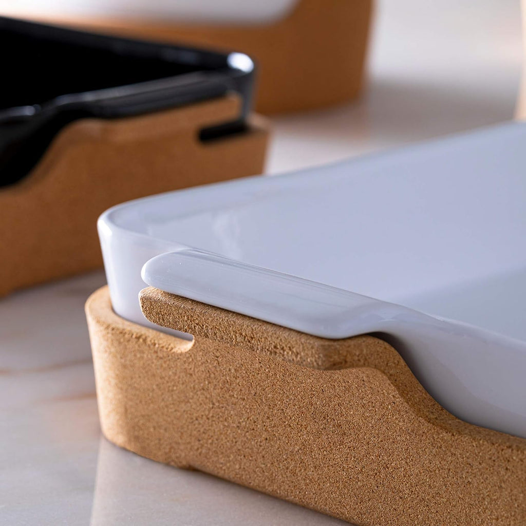 Casafina Ceramic 10' Square Baker with Cork Tray - Ensemble Collection, White | Oven & Dishwasher Safe Bakeware | Food Safe Glazing | Restaurant Quality Dinnerware