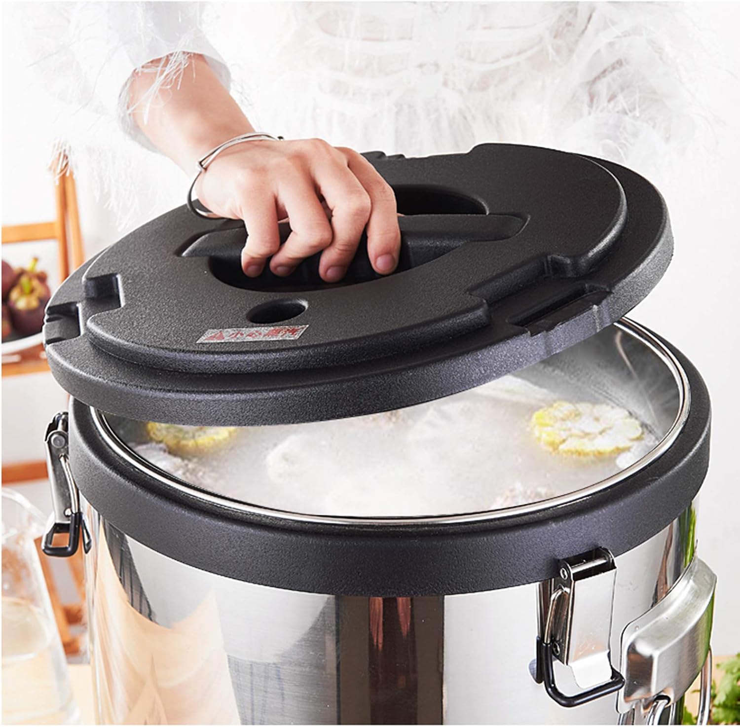 Electric Hot Drink Dispenser - Double-Layer Stainless Steel Water Heater, Milk Coffee & Tea Urn with Tap for Office & Commercial Use, Catering Hot Water Boiler