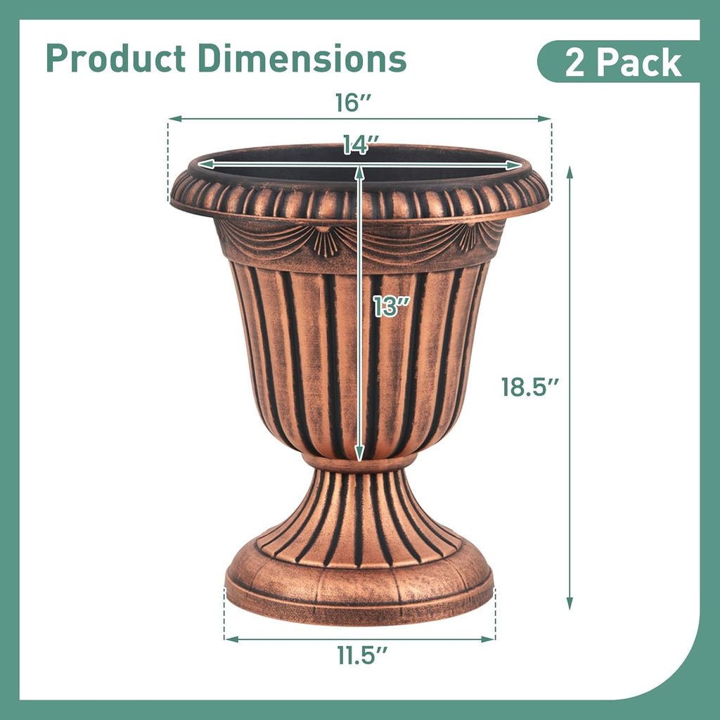 Giantex 18' Tall Vintage Planters Set of 4, Urn Plastic Flower Pots with/Pedestal Base & Pre-Marked Drain Hole, Indoor Outdoor Decorative Plant Containers for Front Porch Home Wedding (Bronze)