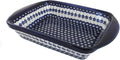 Blue Rose Polish Pottery - Blue Flowering Peacock Rectangular Baker with Handles - 11.5' x 9.25' - Unique, Dishwasher Safe, & Durable Bakeware