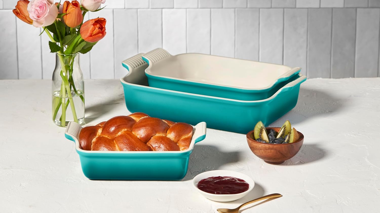 Le Creuset Stoneware Heritage 3-Piece Rectangular Baking Dish Set, Riviera