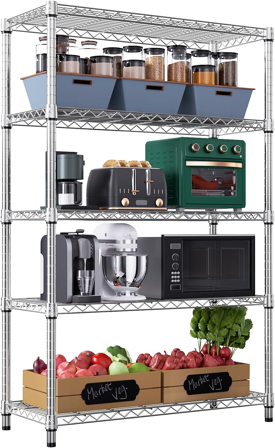 M MZG 1750 LBS Storage Shelves 5-Tier Utility Shelving Unit Steel Organizer Wire Rack for Home,Kitchen,Office,Garage, Capacity 17.7' D x 47.2' W x 72.3' H