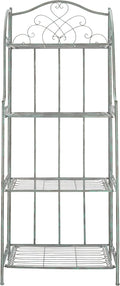 SAFAVIEH Outdoor - Amaris 4-Tier Bakers Rack - Antique Dark Green Iron Metal - Vintage Victorian Scrollwork - Ideal for Patio, Deck, Porch, Sunroom, 14.5' W x 25' D x 63' H (PAT5014D)
