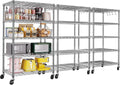 PrimeZone 3 Pack Steel Storage Wire Shelving 5 Tier Metal Shelves with Wheels,Adjustable Kitchen Utility Shelving Unit,Pantry Rack Rolling Metal Shelf Laundry,Chrome 24' Wx18 Dx75 H