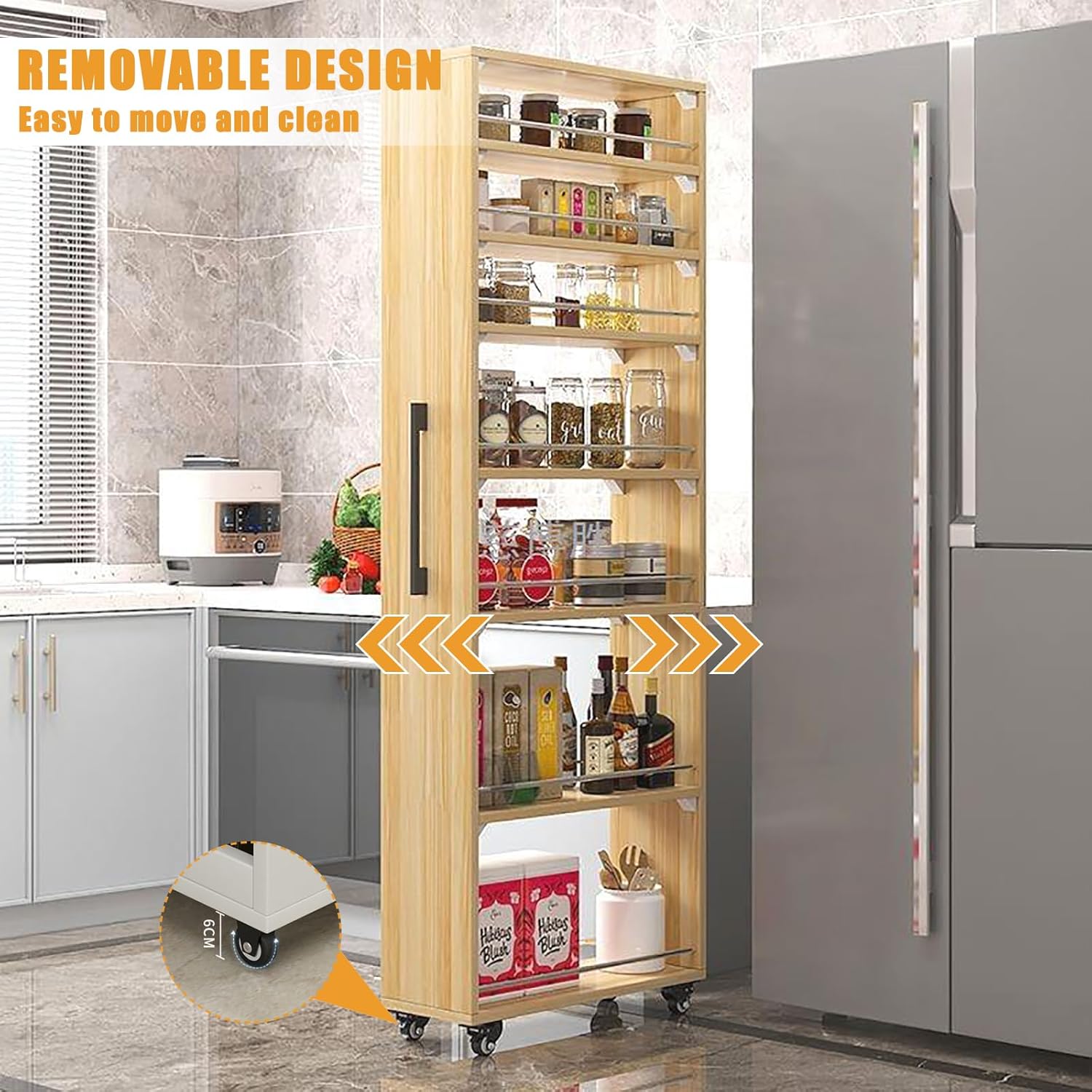 Slim Storage Cart,7 Tier Standing-Shelf with Wheels,Narrow Pantry Organizer for Small Spaces, Mobile Gap Storage Shelf for Kitchen, Laundry Room, Bathroom