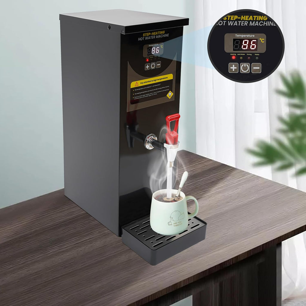 Electric Water Boiler, Step-Heating Commercial Hot Water Dispenser Fast Ready Water Boiler Machine Large Capacity 8L/2.11gal for Tea Milk Restaurant Hotel Caterers, Restaurants, Black