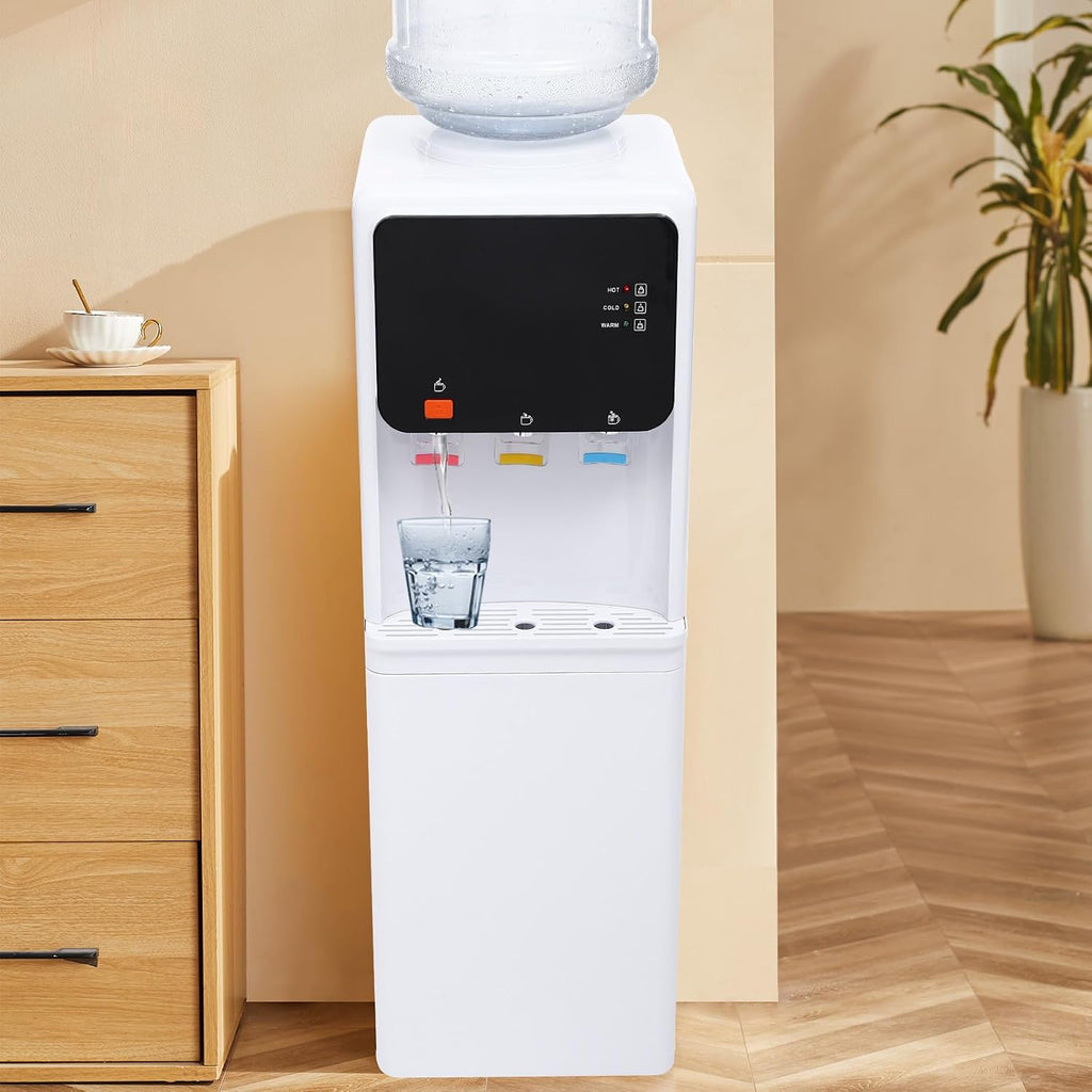 Top Loading Water Cooler Dispenser for 1 to 4 Gallon Bottles - Electric Hot and Cold Dispenser with 3 Temperatures and Child Safety Lock, Ideal for Tea Brewing, Office and Home