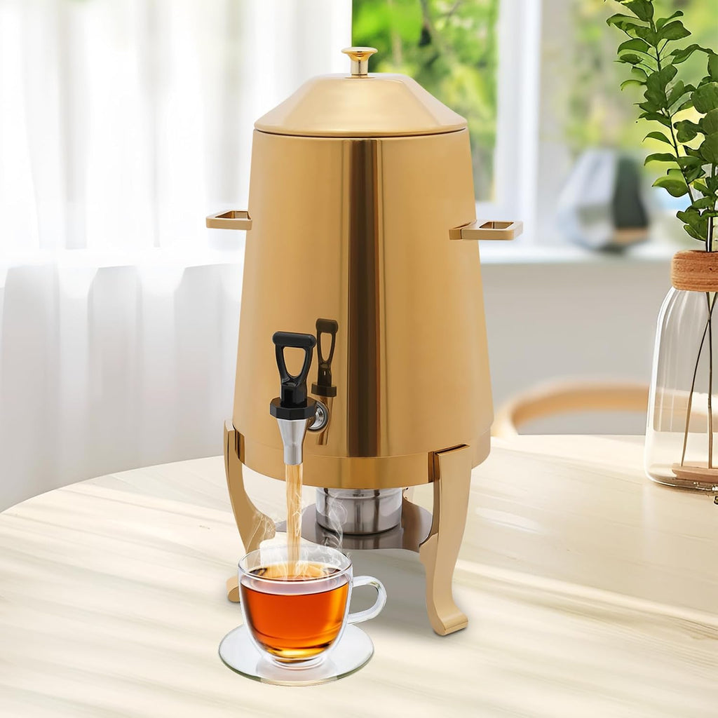 3.5 Gallon Stainless Steel Hot Beverage Dispenser - Coffee Urn Chafer w/Dual Heating (Electric & Fuel Tray) for Milk, Tea, Water, Juice - Ideal for Parties, Events, Buffet Catering
