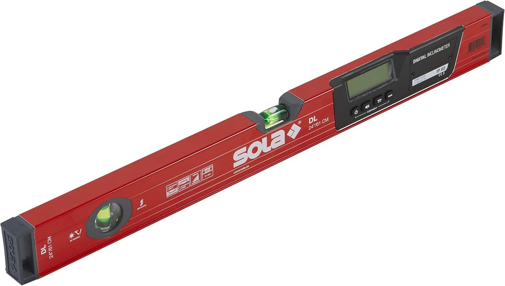 SOLA LSB24D Big Red Aluminum DIGITAL Box Beam Level with 2 60% Magnified Vials and Carrying Case, 24-Inch