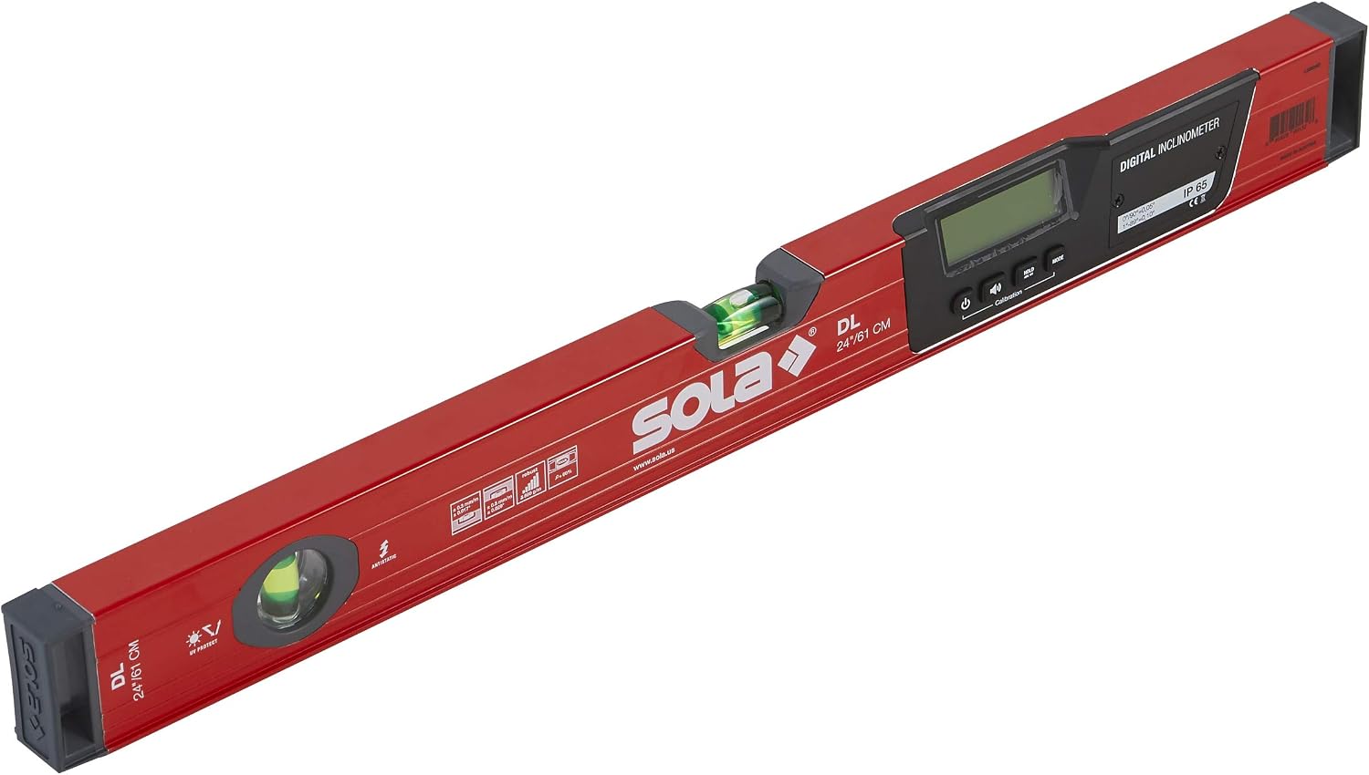 SOLA LSB24D Big Red Aluminum DIGITAL Box Beam Level with 2 60% Magnified Vials and Carrying Case, 24-Inch