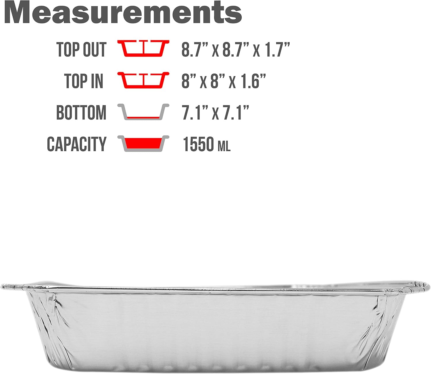 Fig & Leaf (210 Pack) 8' x 8' Square Baking Cake Pans with Plastic Dome Lids | Heavy Duty l Disposable Aluminum Foil Tins l Portable Food Containers l Perfect for Roasting Oven Toaster Cooking