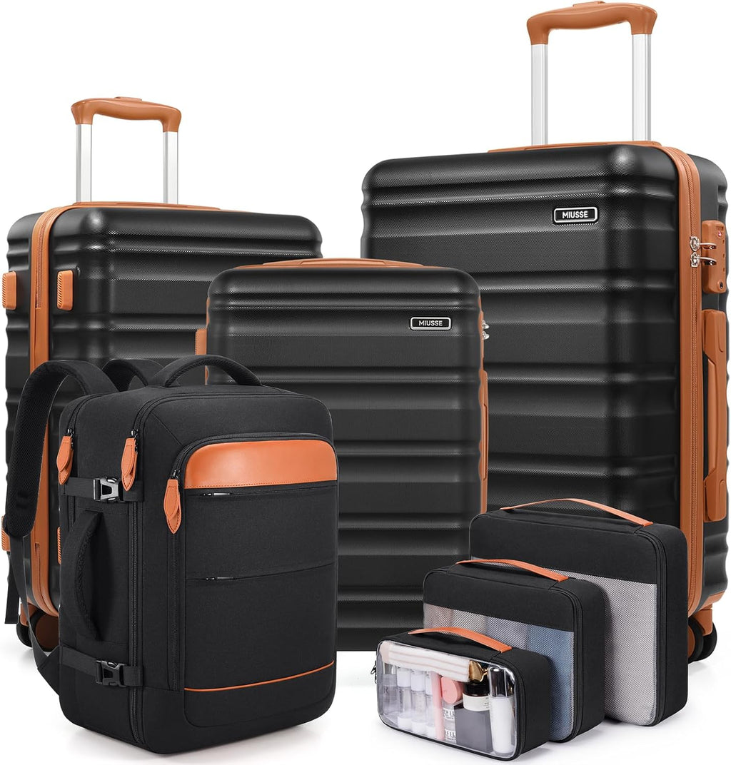 7 Piece Luggage Sets with Premium YKK Zipper, 20/24/28in PC Hardside Suitcase With Spinner Wheels, Luggage Airline Approved, Durable Suitcase Sets with TSA Locks for Travel
