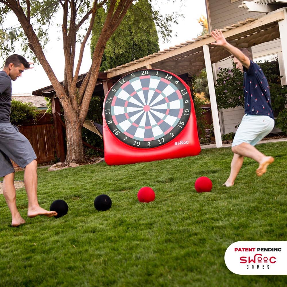 Swooc Games - Premium Inflatable Giant Kick Darts (15+ Ways to Play) - Jumbo Soccer Dartboard with Air Pump - Big Carnival Games - Giant Outdoor Games - Oversized Dart Board Yard & Lawn Game