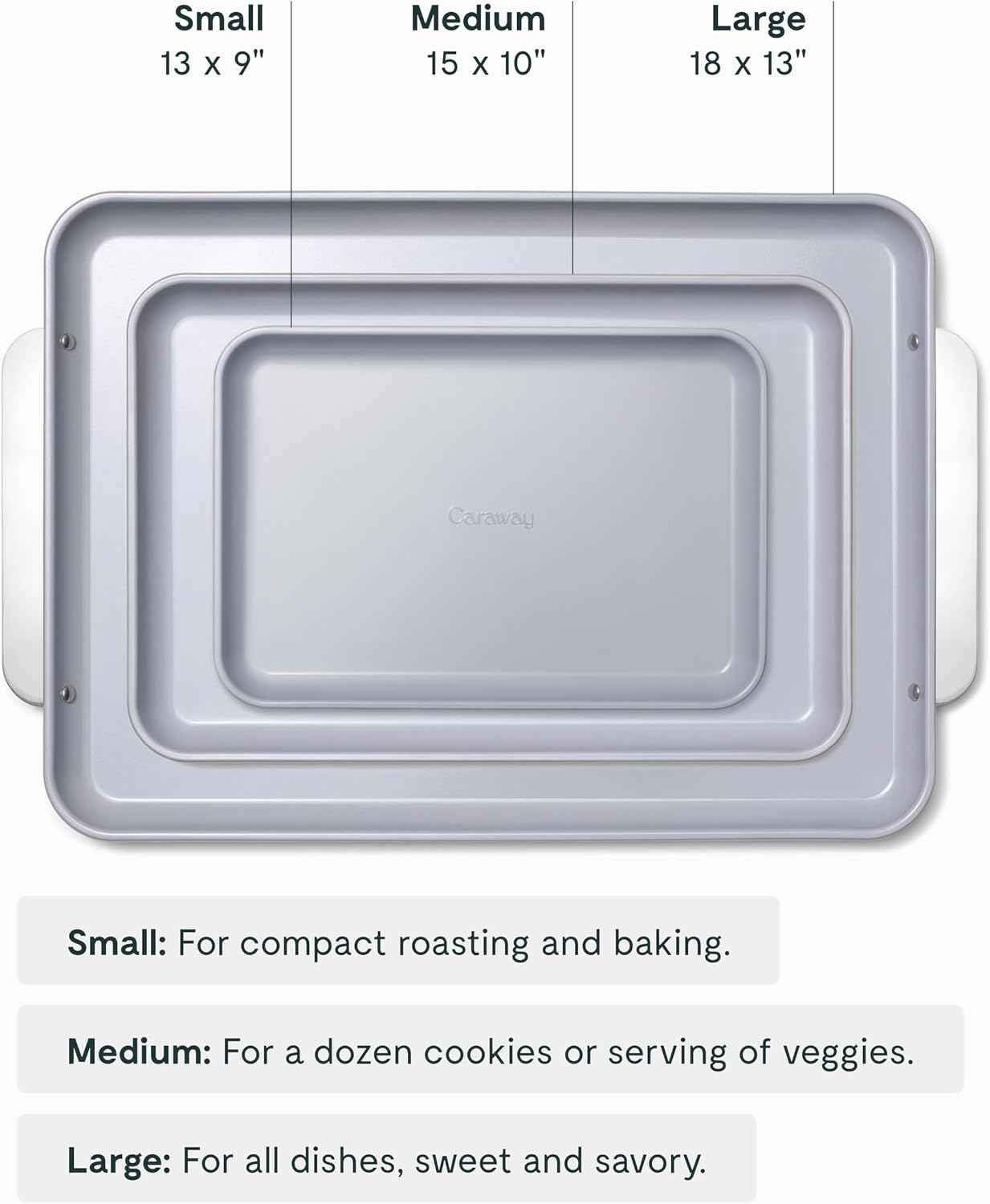 Caraway Non-Stick Ceramic Baking Sheet Trio - Naturally Slick Ceramic Coating - Non-Toxic, PTFE & PFOA Free - 18 x 13' Large, 15 x 10' Medium, & 9' x 13' Small - Slate