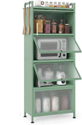 MAT EXPERT 5-Tier Kitchen Storage Cabinet, Freestanding Appliance Cabinet on Wheels with Flip Door & Anti-Topping Device, Kitchen Pantry Bakers Rack for Living Room, Study (Green)