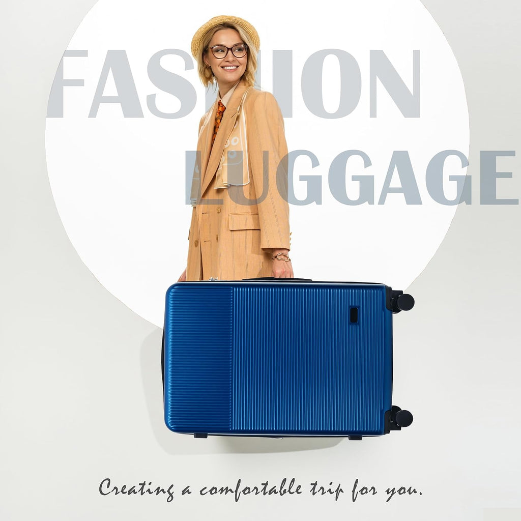 Merax Luggage Sets 5 Piece with Half-opening, Hardside 20' Carry On Suitcase Set with USB Port,Lightweight Travel 24' 28' Luggage with Bags TSA Locks Double Spinner Wheels,Blue