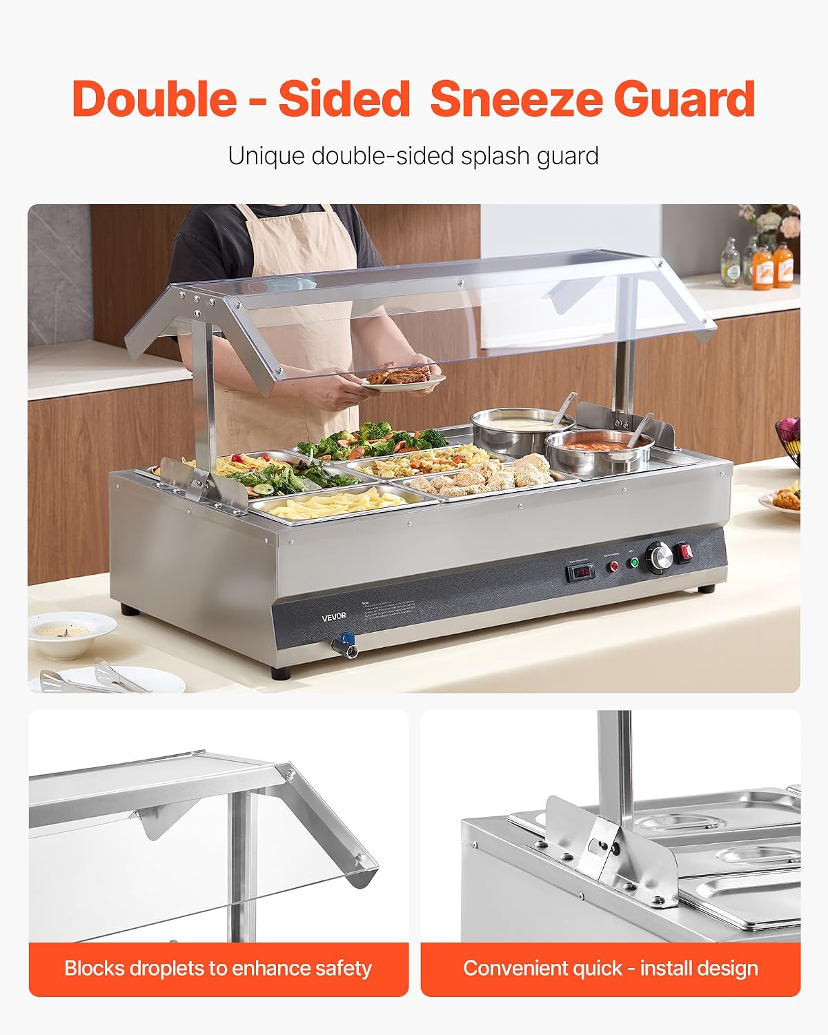 VEVOR Electric Soup Warmer, Two 6.34QT Pots & Six 1/3 Pans, Stainless Steel Commercial Food Warmer with 86~185°F Adjustable Temp, 1500W Bain Marie with Cover, Soup Station for Restaurant, Buffet