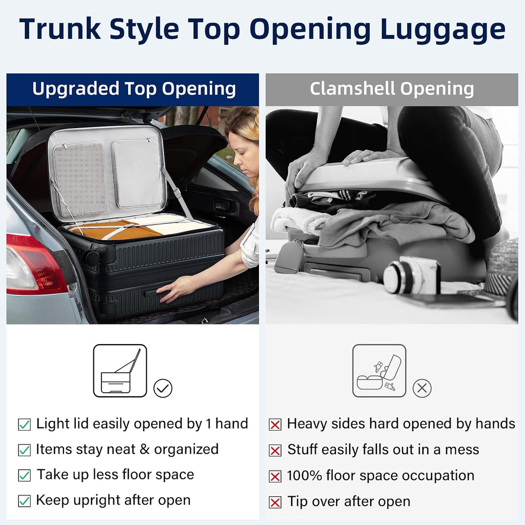 HanTrip Hard Shell Suitcases 24 Inch Check in Luggage with Spinner Wheels Cup Holder, Lightweight Top Opening Expandable Luggage Hard Case Rolling Medium Checked Suitcase with Lock, Black