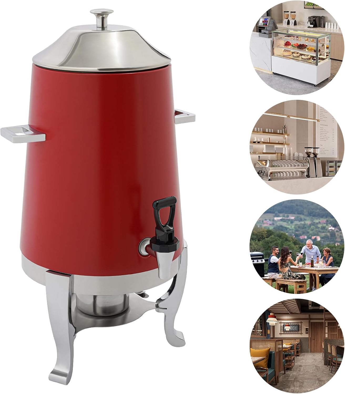 Beverage Dispenser for Coffee Tea Hot Water, Hot Drink Dispenser with Stand & Fuel Holder, 3.4Gal Stainless Steel Thermal Carafe, for Home Office Party Wedding Banquet